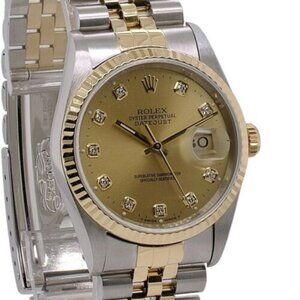 ROLEX DATEJUST MID-SIZE CHAMPAGNE DIAMOND DIAL 18KY FLUTED JUBILEE WATCH 68273